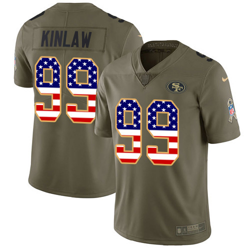 Nike 49ers #99 Javon Kinlaw Olive/USA Flag Youth Stitched NFL Limited 2017 Salute To Service Jersey